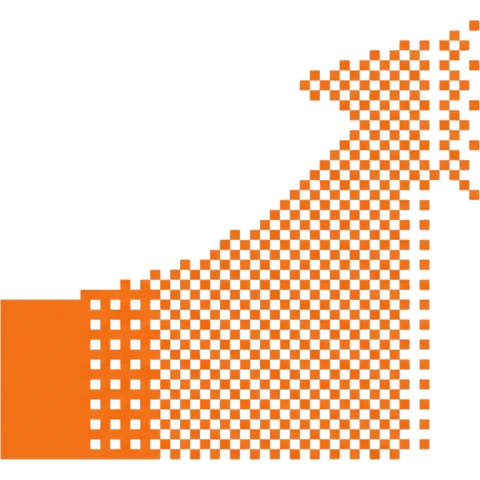 Dithered pixel-art of a rising growth curve